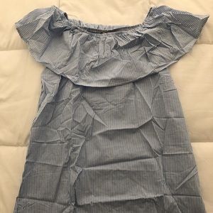 Blue and white striped off the shoulder dress